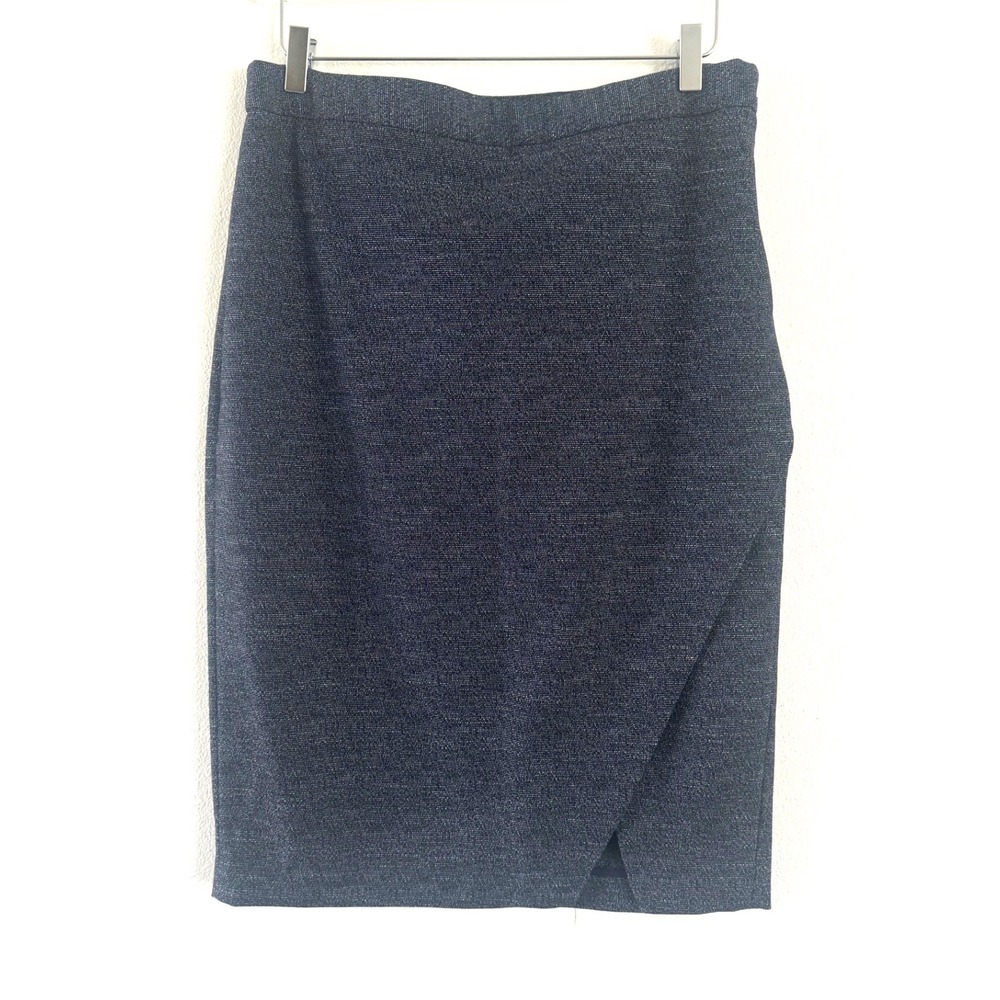 Banana Republic Navy Blue Tweed Faux Wrap Pencil Skirt with Front Slit